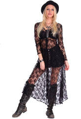 70s Black Lace Tie Back Dress